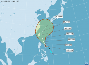台風15号進路予報図(8月26日午後2時現在/中央気象局提供)