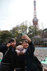 日本女高中生驚見復興櫻花熊直呼「卡哇伊」忍不住自拍