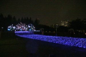 土浦市全國花火競技大會提供的花火演出以ＬＥＤ燈呈現