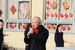台北駐日經濟文化代表處副處長郭仲熙感謝校友會和僑界人士熱心舉辦春節祭