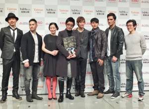 左起為：Ｒａｋｅ、中孝介、坂井真紀、永瀨正敏、曹佑寧、陳勁宏、馬志翔和魏德聖，一行人出席日本試映會，為電影上映造勢