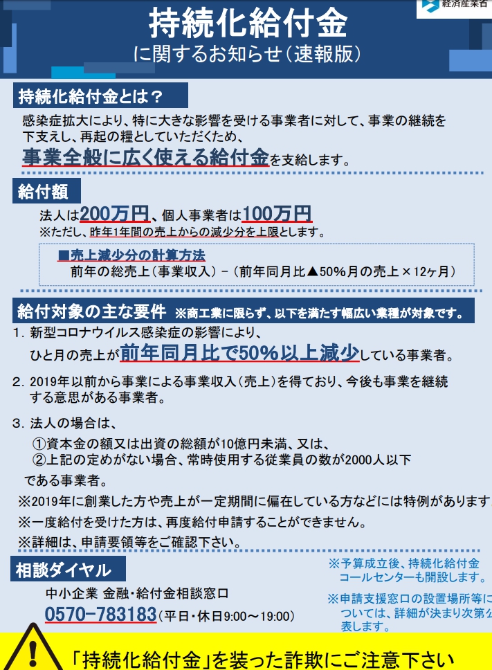 中小企業持續化給付金 最快5/8開始發放